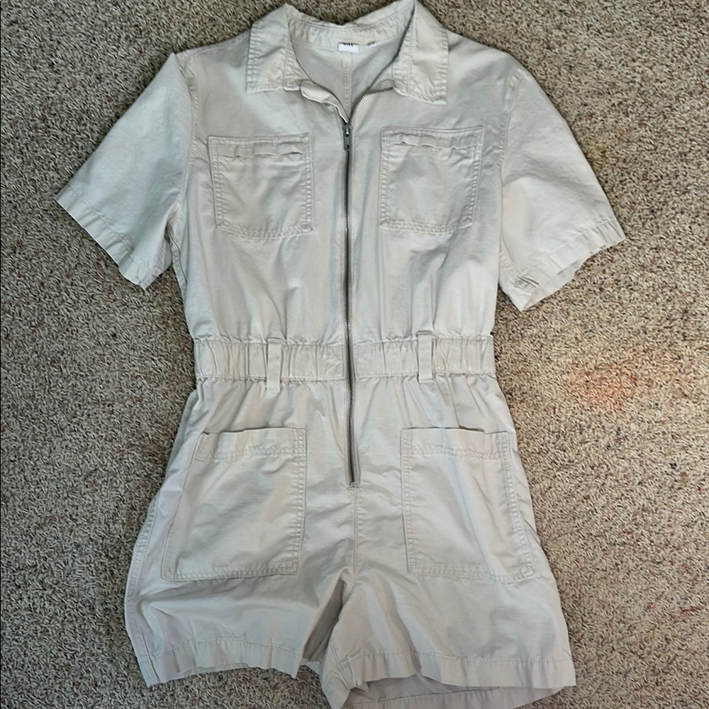 Beige Short Sleeve Romper